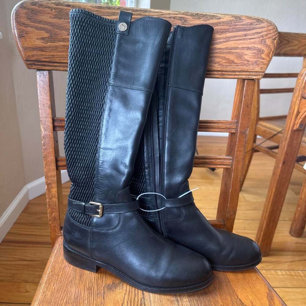 Cole Haan Black Leather Stretch Knee-High Riding Boots W07907 Size 8B